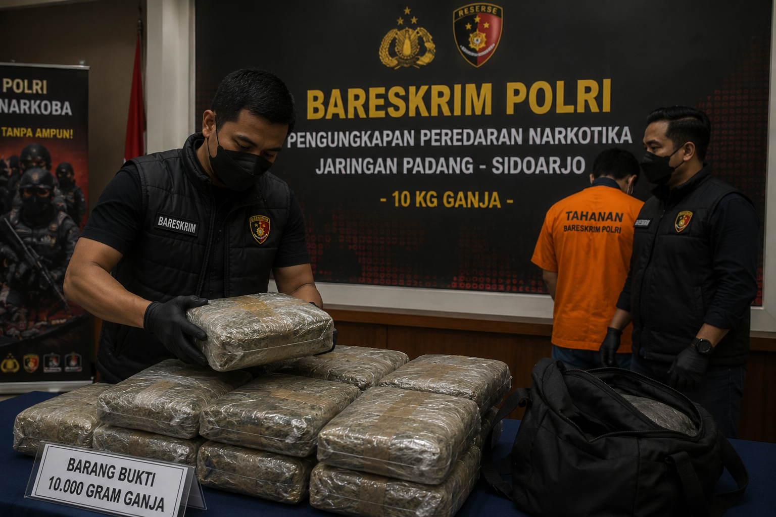Bareskrim Gagalkan Pengiriman 10 Kilogram Ganja dari Padang ke Sidoarjo