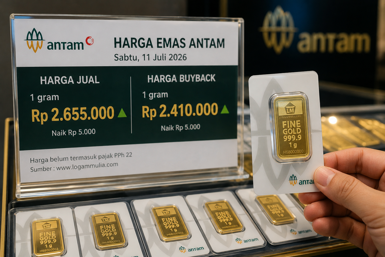 Harga Emas Antam Naik Rp5.000, Buyback Ikut Menguat ke Rp2,41 Juta