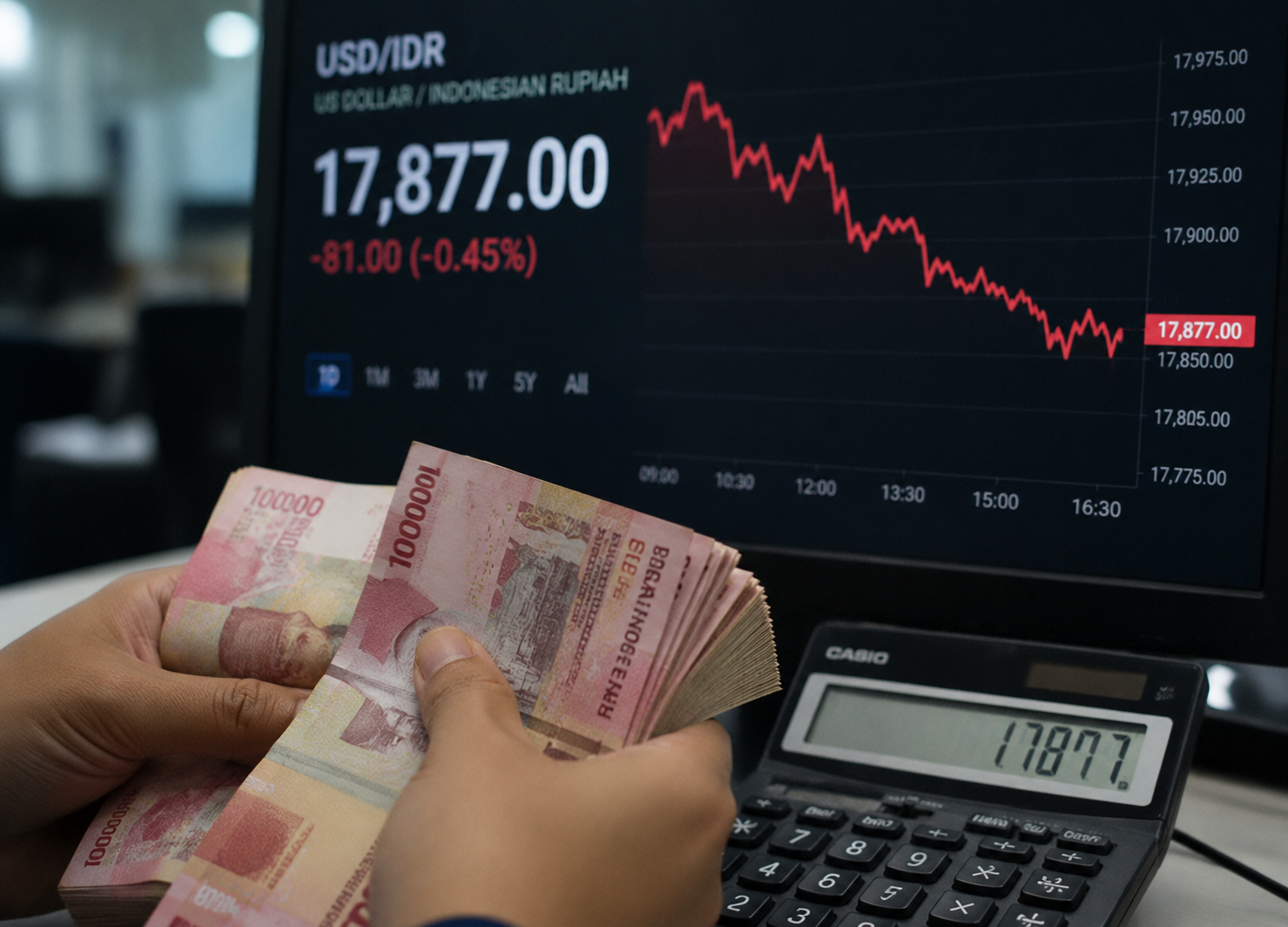 Rupiah Melemah ke Rp17.877 per Dolar AS Rabu Sore